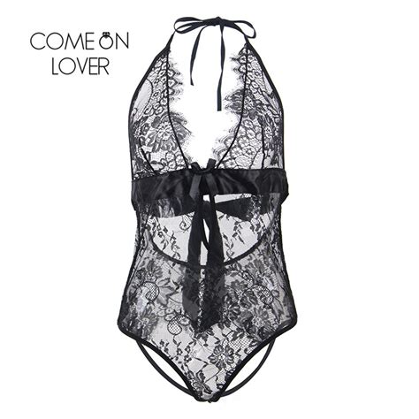 Comeonlover Body Sexy Hot Erotic Open Hip Lingerie Teddy Trim Lace Halter Body Suits Backless