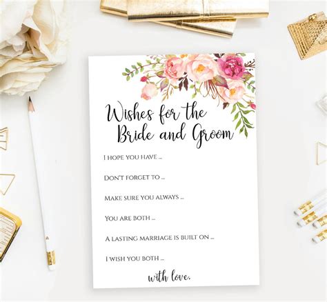 Wishes For The Bride And Groom Printable Wedding Advice Card Template