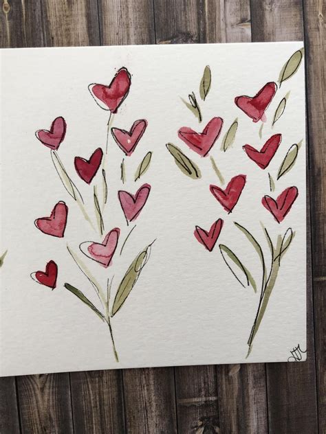Heart Valentine Card Handmade Valentine Card Watercolor Etsy