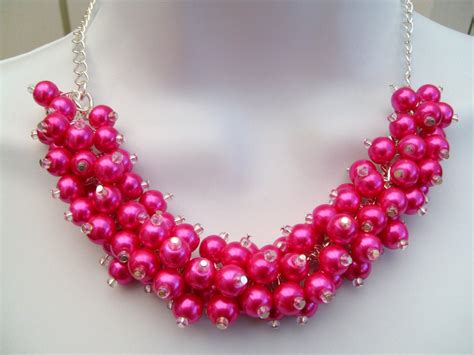 Hot Pink Beaded Necklace Pink Bridesmaid Jewelry Cluster