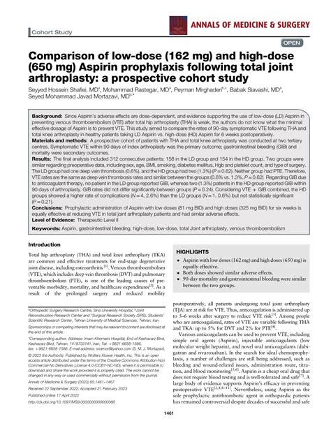 Pdf Comparison Of Low Dose 162 Mg And High Dose 650 Mg Aspirin