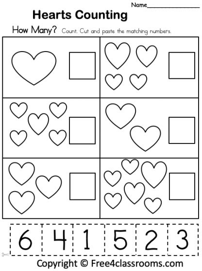 Free Counting Hearts Math Worksheet 1 To 6 Free Worksheets