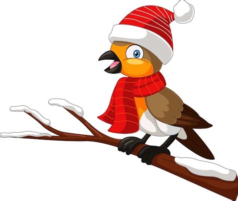 Premium Vector Cartoon Robin Bird Wearing Santa Hat And Scarf