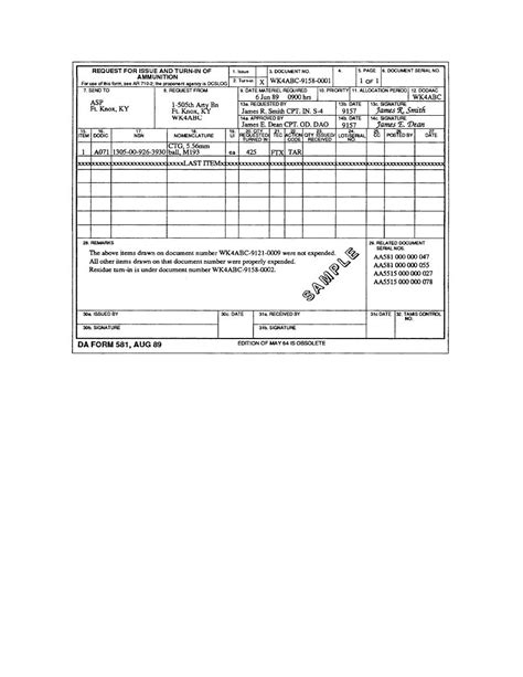 Figure 11 Sample Da Form 581 As A Request For Turn In Of Ammunition