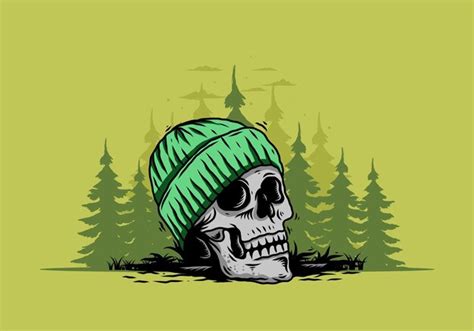 Premium Vector Skull Head Wearing Beanie Illustration Design