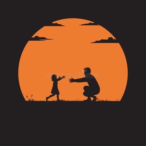 3d Silhouette Of A Father And Son Walking Against A Sunset Ocean