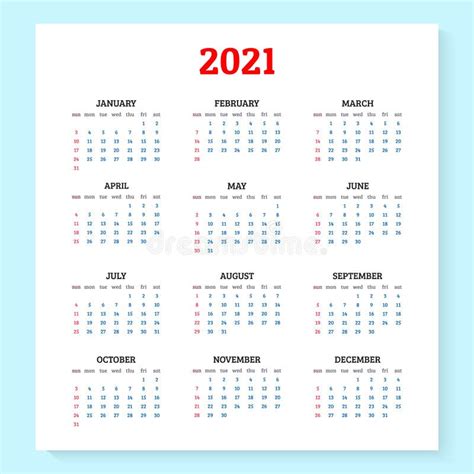 Annual Calendar 2020 2021 And 2022 Template Vector Illustration Stock