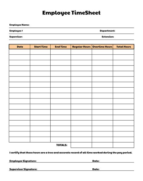 Sample Time Sheets For Employees
