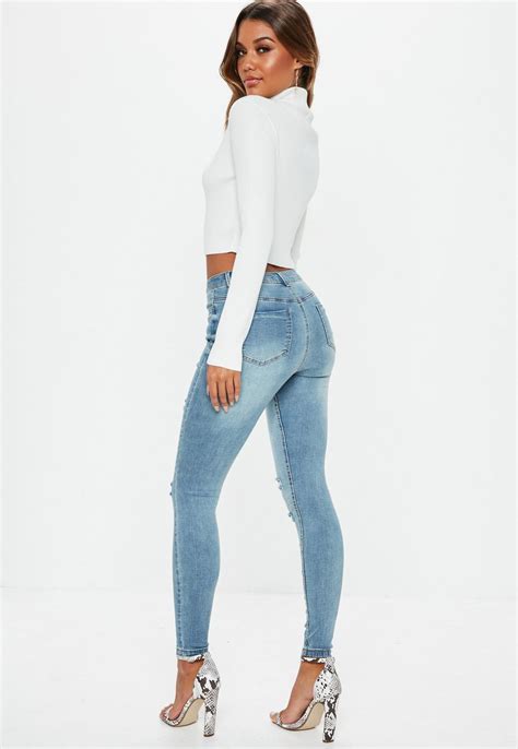 Tall Blue Sinner High Waisted Authentic Ripped Skinny Jeans Missguided