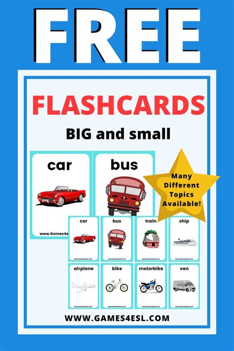 Printable Esl Flashcards Big And Small For Kids Flashcards