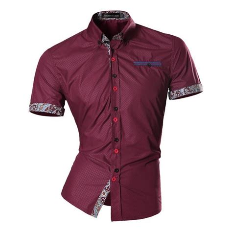 men s vintage style slim fit short sleeve shirt w geometric print