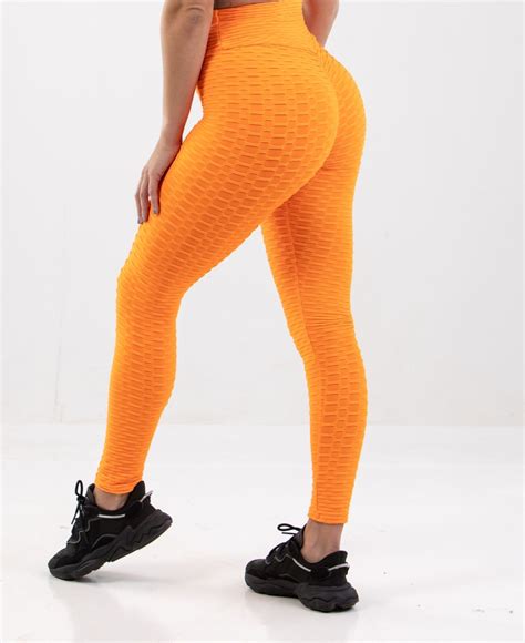Orange Anti Cellulite Leggings With Scrunch Booty Worldwide Shipping