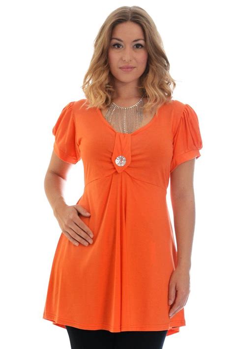 Darling Diamonte Stud Tunic Plus Size Top Orange Plus Size Outfits