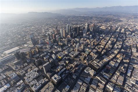 Los Angeles Downtown Cityscape Aerial Stock Image Image Of Haze