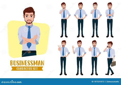 Business Man Character Vector Set Businessman Male Characters Office