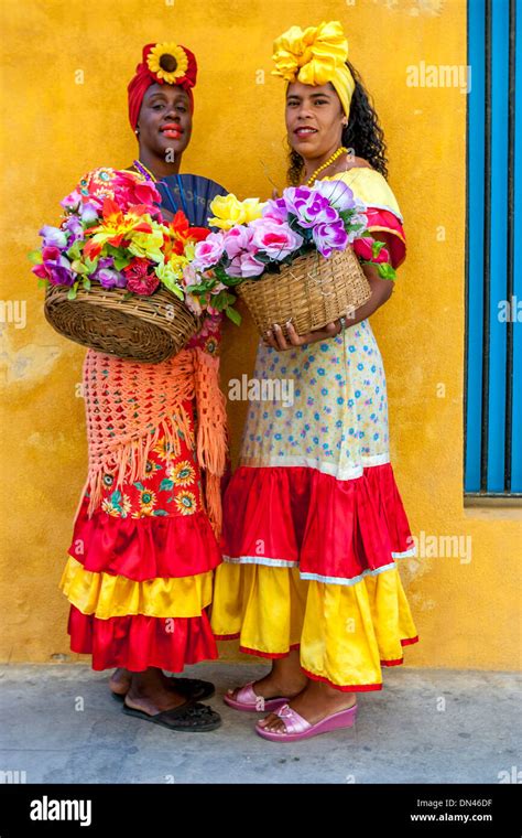 Cuban Women In Traditional Dress Plaza De La Catedral Havana Cuba