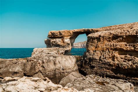 Azure Window Famous Stone Arch Of Gozo Island In The Sun In Summer