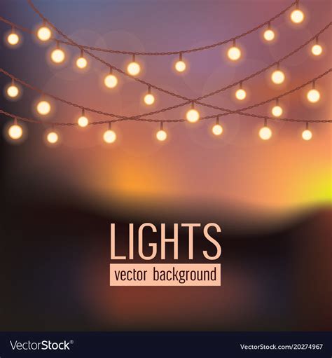 Set Glowing String Lights On Abstract Evening Vector Image