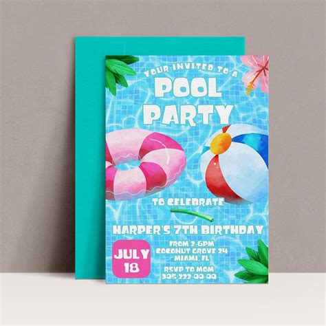 splish splash party pool party birthday invitation summer etsy