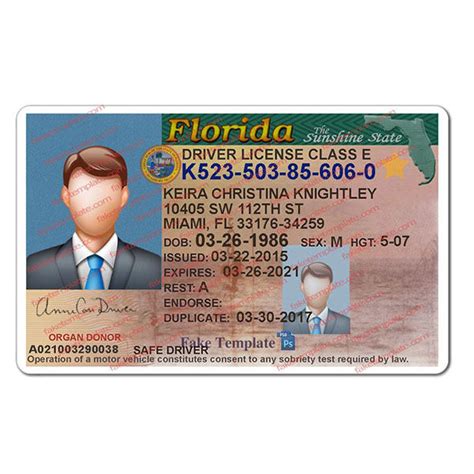 Florida Driver License Template V2 Fake Florida Driver License