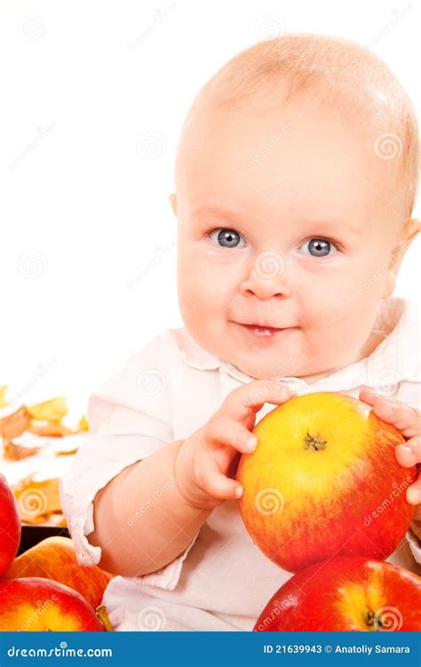 Baby Holding Apples In Hands Stock Image Image Of Apples Attractive