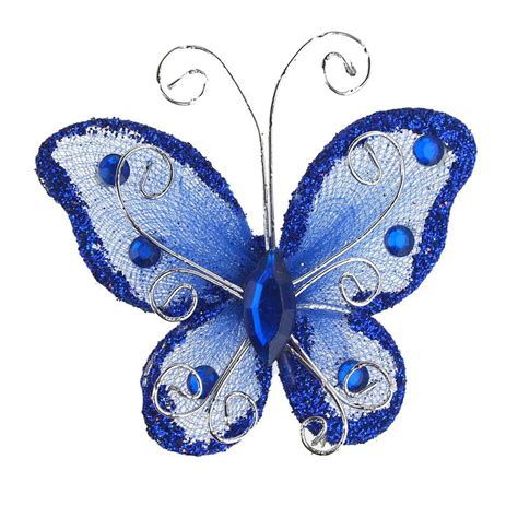 Organza Nylon Glitter Butterflies 3 Inch 12 Piece Royal Blue