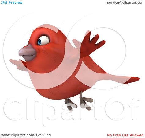 Clipart Of A 3d Happy Red Bird Flying 2 Royalty Free Illustration By