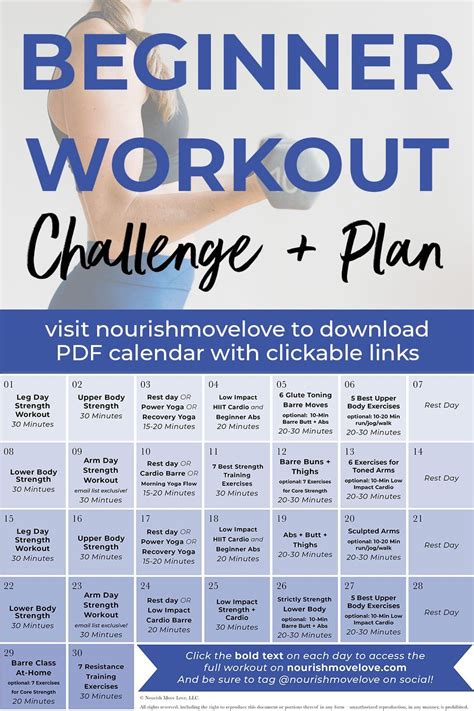 30 Day Beginner Workout Plan Videos Nourish Move Love Workout