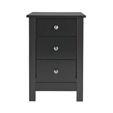 Ashton Black 3 Drawer Bedside Cabinet Flat Pack Bedroom Furniture