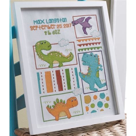 Personalize this birth record once the new baby is born using one of our cross stitch alphabets. Dino Baby Birth Record Counted Cross Stitch Kit-10.5"X13 ...