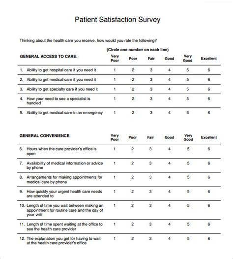 Patient Experience Survey Template Hq Printable Documents