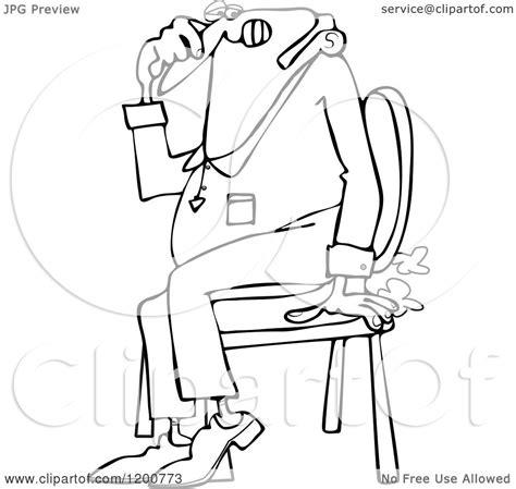 Cartoon Of An Outlined Farting Man Sitting In A Chair And Passing Gass