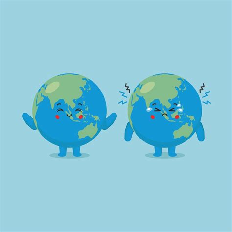 Cute Earth Characters Smiling And Sad 2198457 Vector Art At Vecteezy