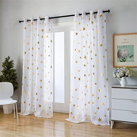 Kotile Gold Star Print Voile Sheer Curtains For Girls Roomkids Room 95