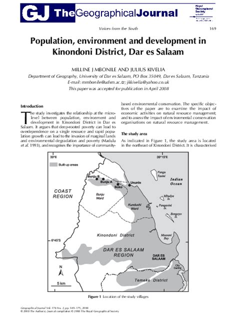 pdf population environment and development in kinondoni district dar es salaam milline