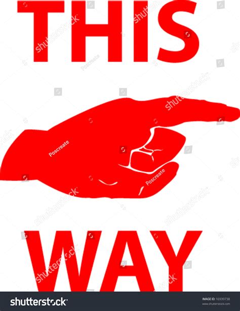 This Way Sign Red Hand Finger Stock Vector 16939738