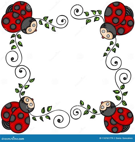 Decorative Frame With Leaves And Ladybugs Stock Vector Illustration
