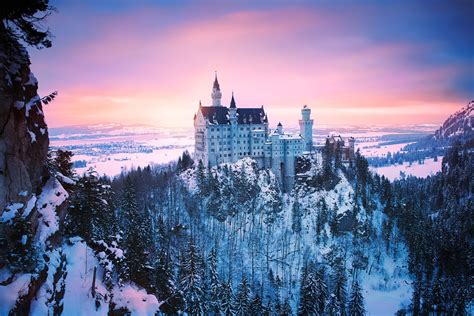 Winter Sunset At Neuschwanstein Castle In Bavaria Germany