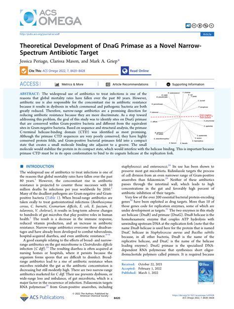 pdf theoretical development of dnag primase as a novel narrow spectrum antibiotic target