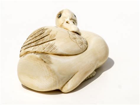 Unknown Artist Ivory Duck Netsuke Scrimshaw Collector