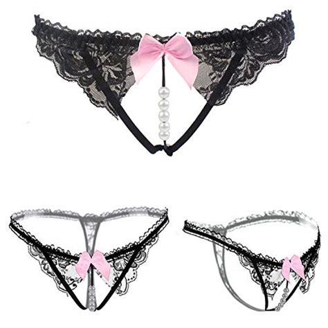 Buy Viviki 3991 Womens Sexy Lace G String Open Crotch Mesh Pearl Thong