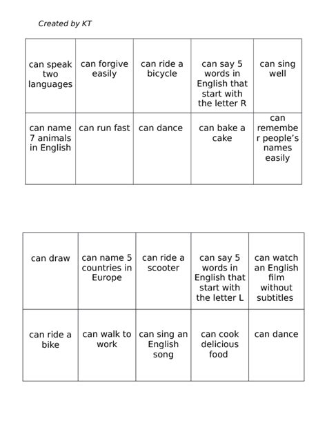 Can Can T Classmate Bingo Game
