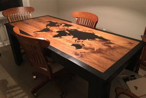 Imgur User Builds World Map Dining Table Using Wood Burning Tool