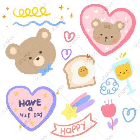 รูปสติ๊กเกอร์หมีเกาหลีน่ารัก Happy Love ชุดฟรีพิมพ์ Png หมีเกาหลี