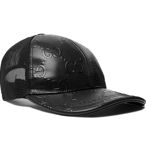 Gucci Logo Embossed Leather And Mesh Baseball Cap Black Gucci