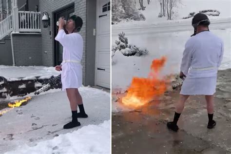 Like A True Badass Dude Clears His Driveway Of Snow Using A Flamethrower