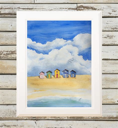 Beach Huts Watercolour Beach Art Beach Decor Watercolour Etsy