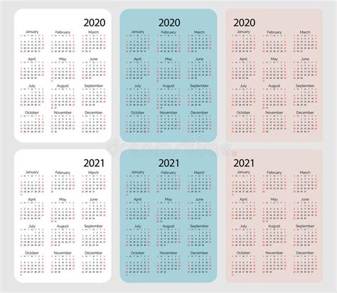 Set Of Vector Pocket Calendar 2020 2021 Year Minimal Business Simple
