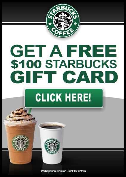 As of early 2019, the company operates over 30,000locations worldwide. Get a Free $100 Starbucks Gift Card - Free Samples By Mail ...