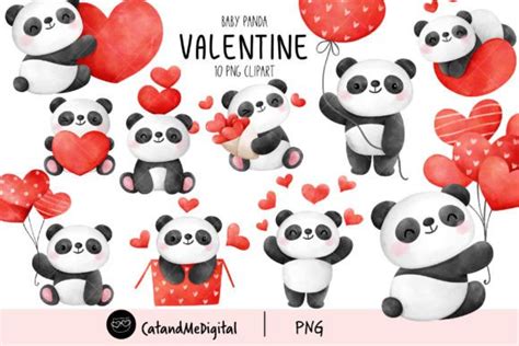Baby Panda Valentine Clipart Graphic By Catandme · Creative Fabrica